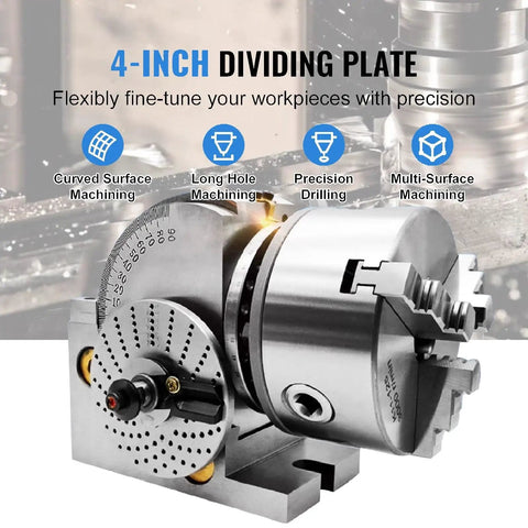 Tear Into Your Projects With This Heavy Six Inch Rotary Indexer Boasting A Rock Solid Three Jaw Chuck And Precision Dividing Plates Smooth As Silk For CNC Milling And Drill Press Mods featuring a 4-inch dividing plate.