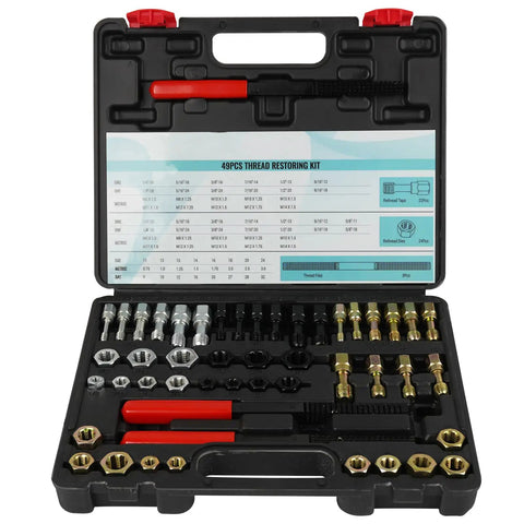 49 Piece Rethread Repair Tool Kit With Taps Dies And Files For UNC UNF And Metric Threads Master Pro Grade Thread Rethreading Set