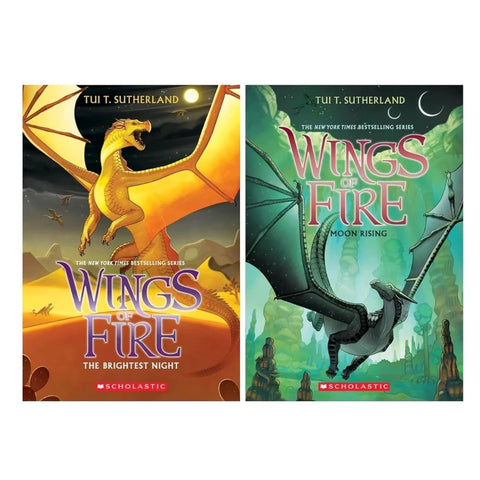 Covers of 'Wings of Fire: The Brightest Night' and 'Moon Rising' from Complete 18-Book Dragon Fantasy Collection By Tui T. Sutherland In Paperback
