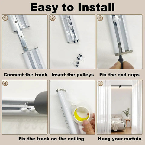 Ultra Thin Aluminum Ceiling Curtain Track System For Inward Opening Windows, Quiet, Low Profile Drape Rail With Self Adhesive Sliding Rail Set, 3.3 Ft, Minimal Light Leakage, Easy Install, Sleek Modern Window Treatment installation steps
