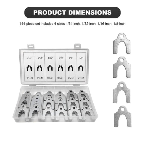 144 Piece Car Alignment Shim Assortment Kit With 1/64 1/32 1/16 And 1/8 Inch Shims For Camber Adjustment And Body Gap Spacing