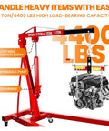 Heavy Duty Hydraulic Engine Hoist And Folding Cherry Picker With Six Swivel Wheels, Straight Up 4400 Lb Portable Crane showing adjustable boom and 8 ton pump.