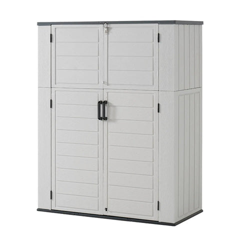 61 Cu Ft Outdoor Storage Shed With 56 Inch Wide Design, Waterproof Resin Cabinet With Floor, front view, white