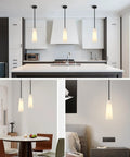 Ziikopoo 2 Pack Modern Matte Black Kitchen Island Pendant Lights, Conical Ribbed Glass Shade above a kitchen island.