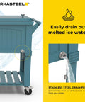 Close-up of stainless steel drain plug on Party Cooler With Divider And Locking Lid, 80-Qt Rolling Ice Chest in matte teal finish.