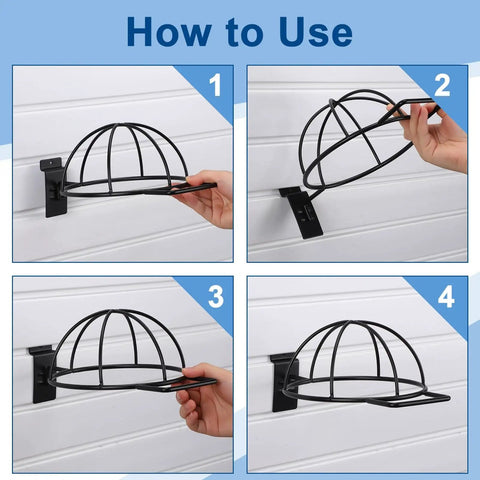 Step-by-step installation of Six Pack Slat Wall Hat Display Racks Wire Headwear Organizer For Baseball Caps Beanies Wigs Metal Slatwall Accessories Ideal For Home Retail Store And Warehouse Black