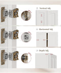 Close-up of adjustment mechanisms on wall mounted laundry room cabinet with doors and shelves white shaker finish solid wood RTA medicine storage cabinet 24W 30H 12D inches space saving for kitchen bathroom and garage.