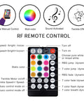 RF remote control for Twinkle Fiber Optic Star Lights Headliner Kit for cars with multiple color and effect buttons visible.