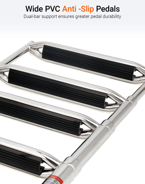 Wide PVC Anti-Slip Pedals of Badass 4 Step Telescoping Dock Ladder For Pontoon Boats And Yachts, showing durable design.