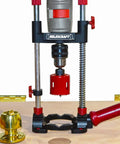 A Handy Portable Drill Guide For 43mm Collar Drills With Multi Angle Readout And Control Descent Spring Self Centering Base in use