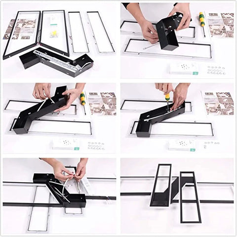 Assembly process of Dope Modern Dimmable Ceiling Light With Remote Control Four Rectangular Panel Flush Mount Black Metal And Acrylic Ideal For Living Room Bedroom Dining Room Kitchen And Study 35.4 Inch Length