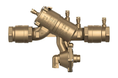 Pro Trade 1 1/2 Inch Bronze Reduced Pressure Principle Backflow Preventer Featuring Ezswap Modular Check, detailed view.