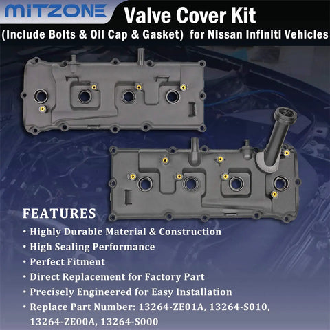 Nissan Armada Infiniti QX56 5.6L Beefed Up Valve Cover Set With Bolts Oil Cap Gaskets Spark Plug Tube Seals PCV Valve Replacement Kit