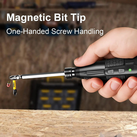 3.6V Cordless Screwdriver With Ultra Strong Magnetic Bit in hand, showing manual and auto controls