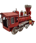 Metal Classic Locomotive Model Train Christmas Decor Vintage Tabletop Centerpiece with Realistic Red Carriage