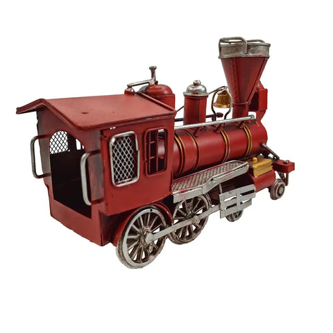 Metal Classic Locomotive Model Train Christmas Decor Vintage Tabletop Centerpiece with Realistic Red Carriage