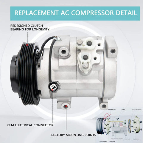 Heavy Duty AC Compressor For 2005 To 07 Honda Odyssey Accord Pilot Crank Fits Acura MdX Tl OEM 38810RCCA01 CO 10736C side view with connector.