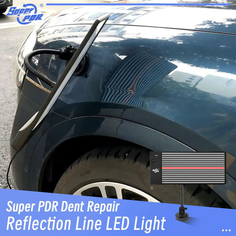LED PDR Light Board For Dent Repair With Suction Cup USB Powered Reflective Line Light attached to car fender