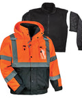 High Visibility Reflective Winter Bomber Jacket With Zip Out Fleece Liner Windproof And Water Resistant 300D Shell ANSI Compliant