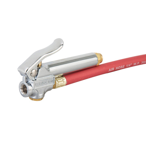 Straight Air Chuck Tire Inflator With Built In Gauge And 12 Inch Hose For 10 To 90 PSI Push On Chuck Steel Casing With Brass Fittings
