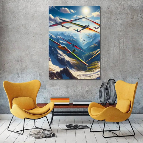 Soaring Gliders Over Majestic Mountain Landscape Wall Art For Living Room And Bedroom Epic Vibe Premium Poster Or Ready To Hang Canvas Framed Print With Versatile Home Decor That Captures Serene Skies And Wide Open Peaks.