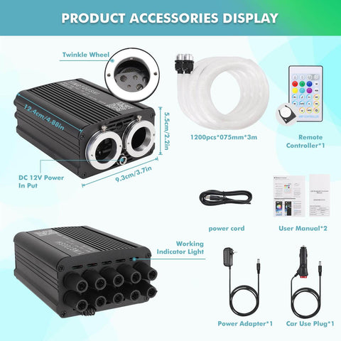 Headliner Star Light Kit With 1200 Pcs 0.03 Inch Fiber Optic Cables accessories, including power cords and remote control