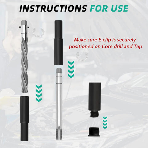Ford Triton 3 Valve Spark Plug Thread Repair Insert Installer Kit M16x1.5 for 4.6L, 5.4L, 6.8L engines showing tools and instructions