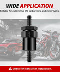 3/8 Inch Billet Inline Fuel Filter, 30 Micron Aluminum Black, Compact 2.07 Inch Housing For Car EFI And Carb Fuel Systems, Street Ready