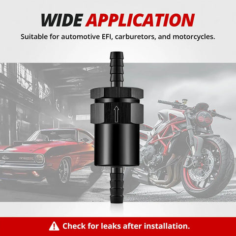 3/8 Inch Billet Inline Fuel Filter, 30 Micron Aluminum Black, Compact 2.07 Inch Housing For Car EFI And Carb Fuel Systems, Street Ready