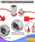 Two Sets One Half Inch NPT Hydraulic Quick Connectors ISO 5675 Ball Lock Pioneer Style Fittings for Tractors with red caps