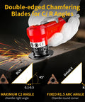 Red Amazon 2-in-1 pneumatic chamfering tool with dual-edged blades and 45° arc bevel for metal, acrylic, wood.