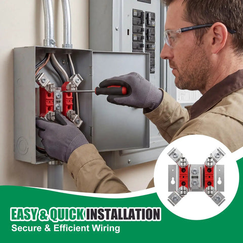 No Nonsense 200 Amp Single Phase Meter Socket Terminal Block Replacement Kit For 240 Volt Four Jaw Electric Meter Base installation being performed.