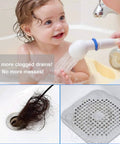 Two Pack Silicone Hair Catcher For Shower Drain Square Drain Stopper With Strong Suction Cups Easy Clean Hair Strainer in use