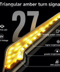 Close-up of triangular amber turn signal with 27 LED lights, showing features of the Universal UTV Turn Signal Kit With Horn.