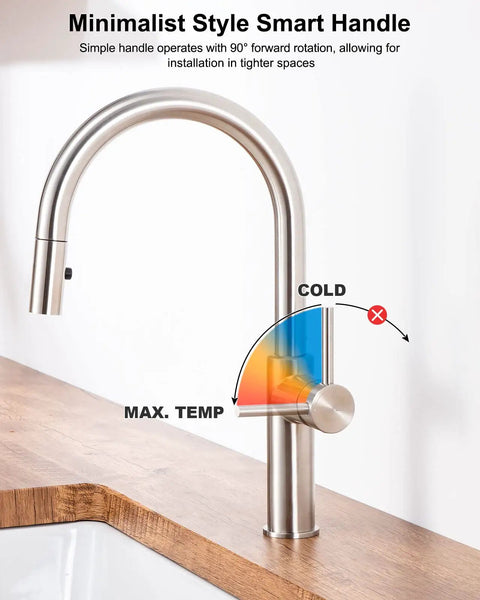 High Arc Kitchen Faucet With Pull Down Sprayer and Magnetic Docking Brushed Nickel Finish handle operation diagram