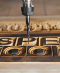 SpeTool tapered ball-nose spiral router bit, metal; 1.0 mm tip diameter, cutting carved wood letters