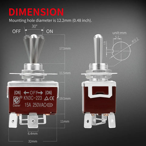 Waterproof 12V DPDT Reverse Polarity Toggle Switch Momentary On Off On 3 Position 4 Pin 30A DC Motor Control For RV Power Jack Replacement Heavy Duty 4 Pin Wired 1 Piece with 12.2mm mount dimensions