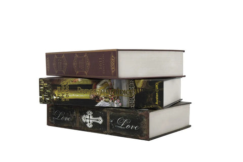 Stack of three book safes including Hidden Book Safe With Secret Compartment And Combo Lock 8.7 By 6 By 2 Inches Bible Sized Hollow Safe