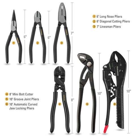 312 Piece Mechanics Tool Set with 120 Tooth Ratchet and 2 In 1 SAE Metric Wrench showing various pliers sizes and designs