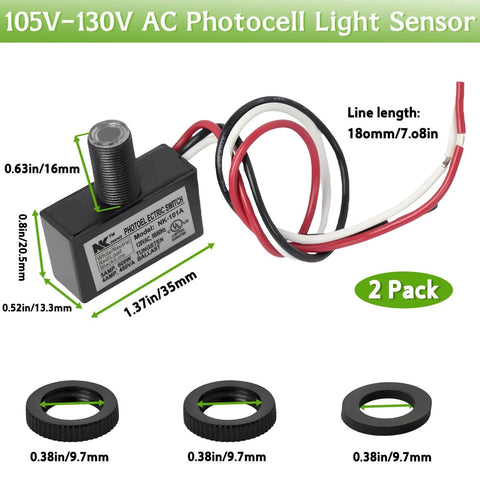 2 Pack AC Photocell Light Sensors For Outdoor Lighting Auto Dusk To Dawn Switches With Sunrise And Sunset Detection Weatherproof 105V To 130V