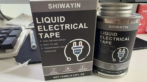 Black Liquid Electrical Tape 2 Pack: Waterproof Insulation Coating For Wires, displayed on a desk next to stationery.