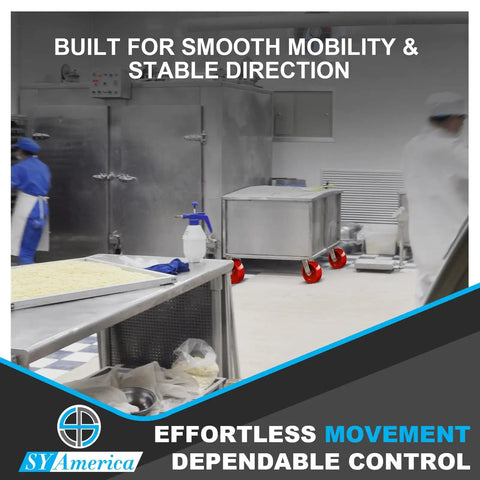 Heavy Duty 5 By 2 Inch Stainless Steel Caster With Red Solid Polyurethane Wheel And 800 Lbs Capacity Single Swivel Industrial Caster in commercial kitchen.