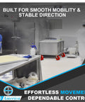Rock Solid 4X2 Inch Stainless Steel Casters Featuring Hella Tough Red Polyurethane Wheels For Smooth Quiet Rolling And A Massive 750 Pound Load Rating On Any Industrial Job Site in a kitchen.