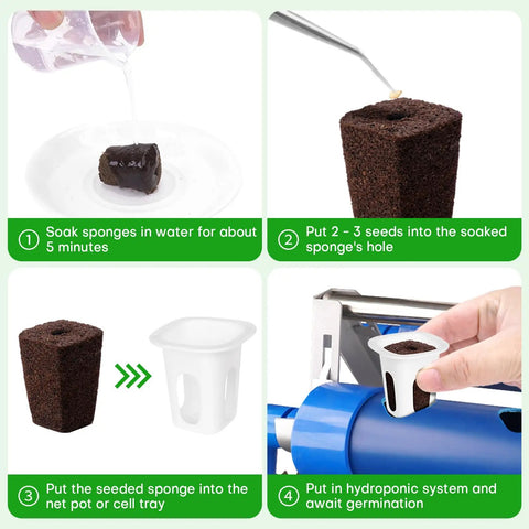 100 Pack Grow Sponges For Seed Starters Replacement Root Growth Sponges Pods Seed Starter Plugs For Hydroponic Indoor Garden Setup