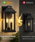 Comparison of Super Bright Solar Porch Lights With Smart Motion Sensor Sconce 13.2 inches tall versus smaller version 9.8 inches.