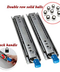Heavy Duty Drawer Slides With Lock 16 Inch Full Extension Metal Glides 3 Fold Ball Bearing Runners with lock handle