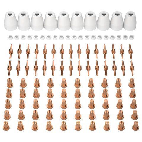 110 Piece PT31 Plasma Cutting Consumables Set Fits PT31 Torch JG-40 LG-40 Cut-45 Cut-50 CT-312 MIG205 MP Pro Grade Kit Includes Shields