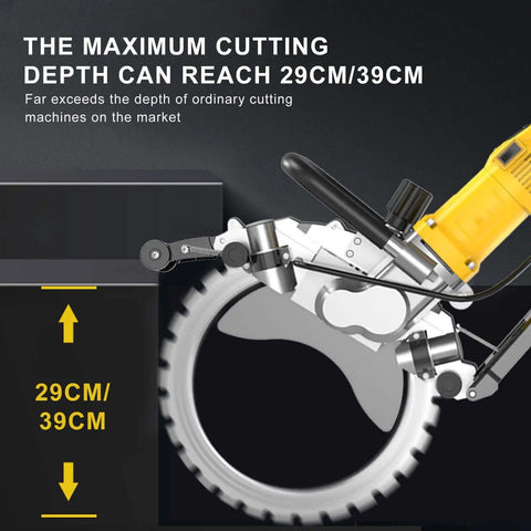 Professional Grade 8000W Brushless Concrete Wall Cutting Saw With 29Cm And 39Cm Blades shown with depth indicator for cutting techniques.