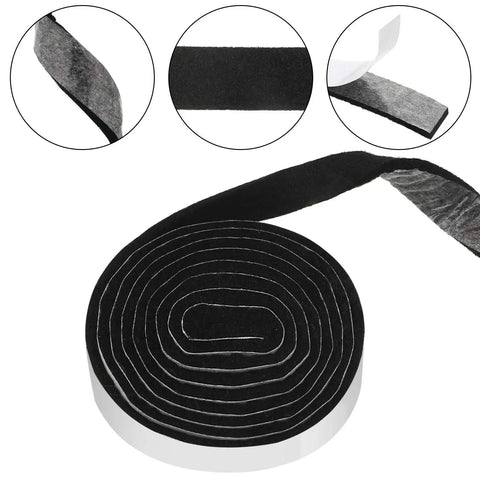 Four Rolls Of Half Inch Wide By Sixty Inch Long Self Adhesive Felt Strips Heavy Duty Polyester Pads Black close-up
