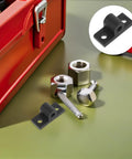 Heavy Duty Aluminum Corner Bracket Set for Extrusion Frames, 5mm Thick Mounting Plates, next to toolbox and hardware